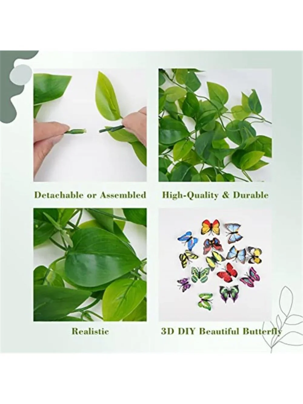 Fake Hanging Pothos Vines Artificial Plants Wall Decor Indoor Greenery 2pc Set